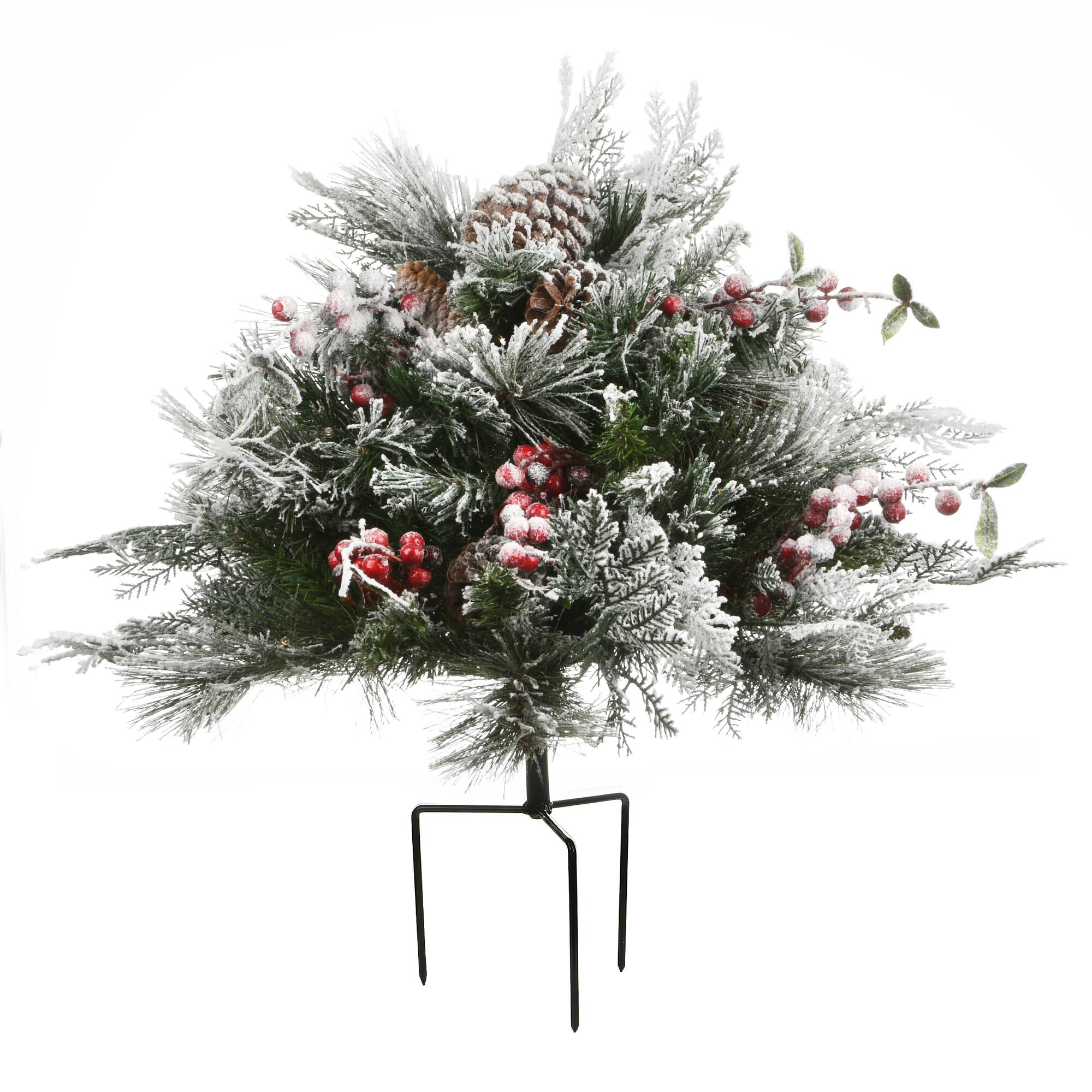 18" Snowy Bedford Urn Filler with Battery Operated LED Lights
